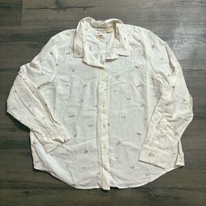 Levi’s Floral Button Down Shirt XXL Cotton Linen Blend Cream Long Sleeve Western